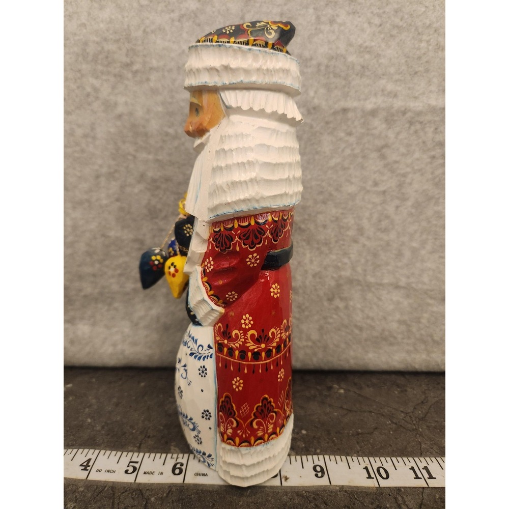 Russian Hand Carved Wood Santa Figurine Gzhel Khokhloma Sergiev Posad Christmas - Picture 15 of 16